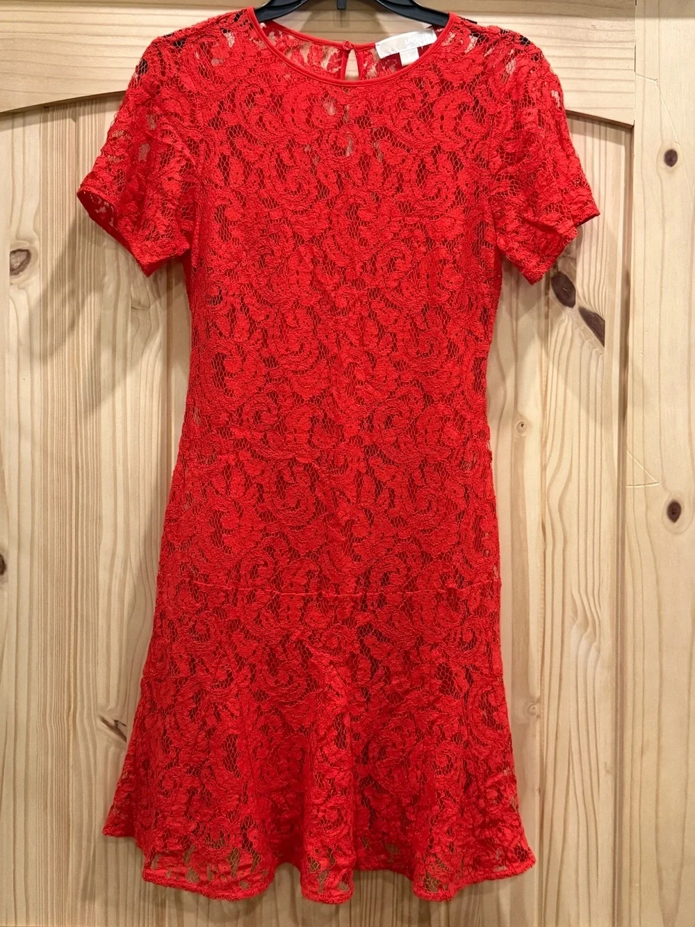 Michael Kors Red Lace Short Sleeve Fit & Flare Dress
